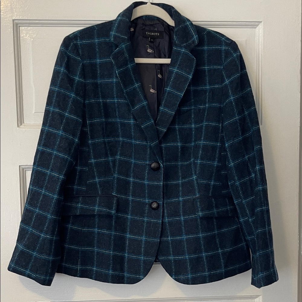 Talbots Women's Navy Checkered Blazer